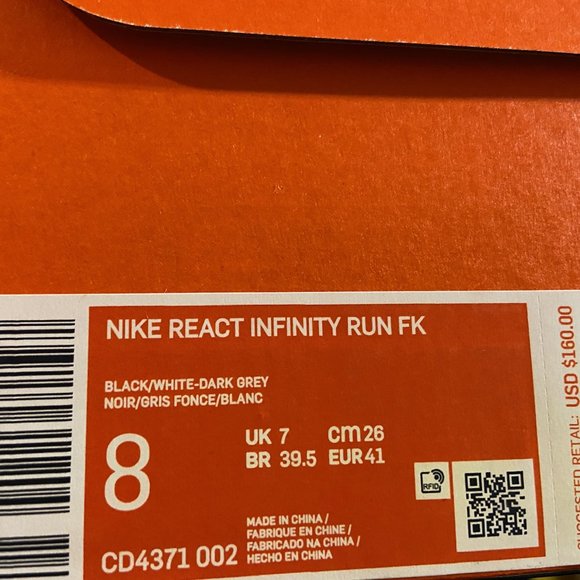 Nike React Infinity Run Flyknit CD4371-002 Black White Running Shoes Mens NEW main image 6